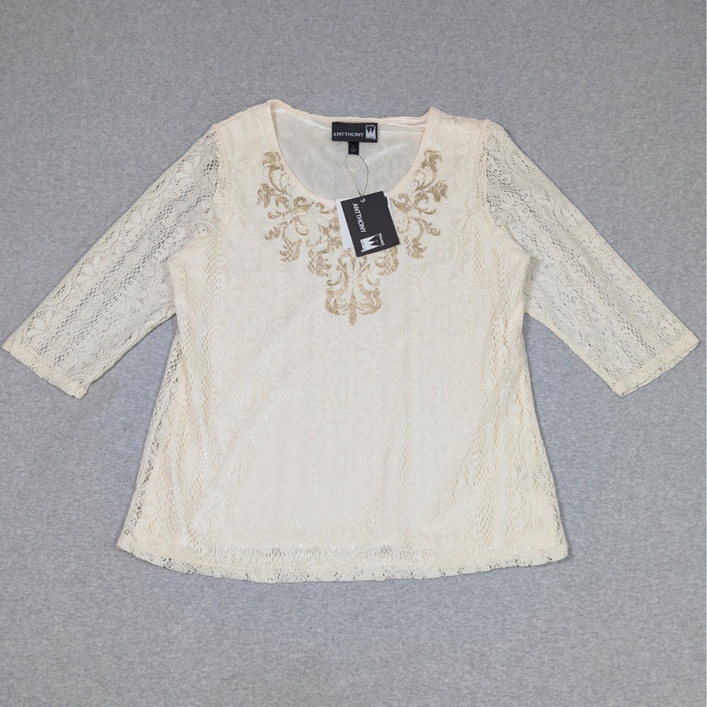Anthony Original Lace Top Womens Size Large Lined 3/4 Sleeve New